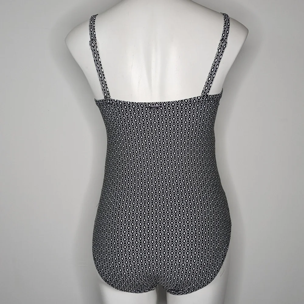 DKNY Black White Diamond Pattern One Piece Swimsuit L - Picture 5 of 10